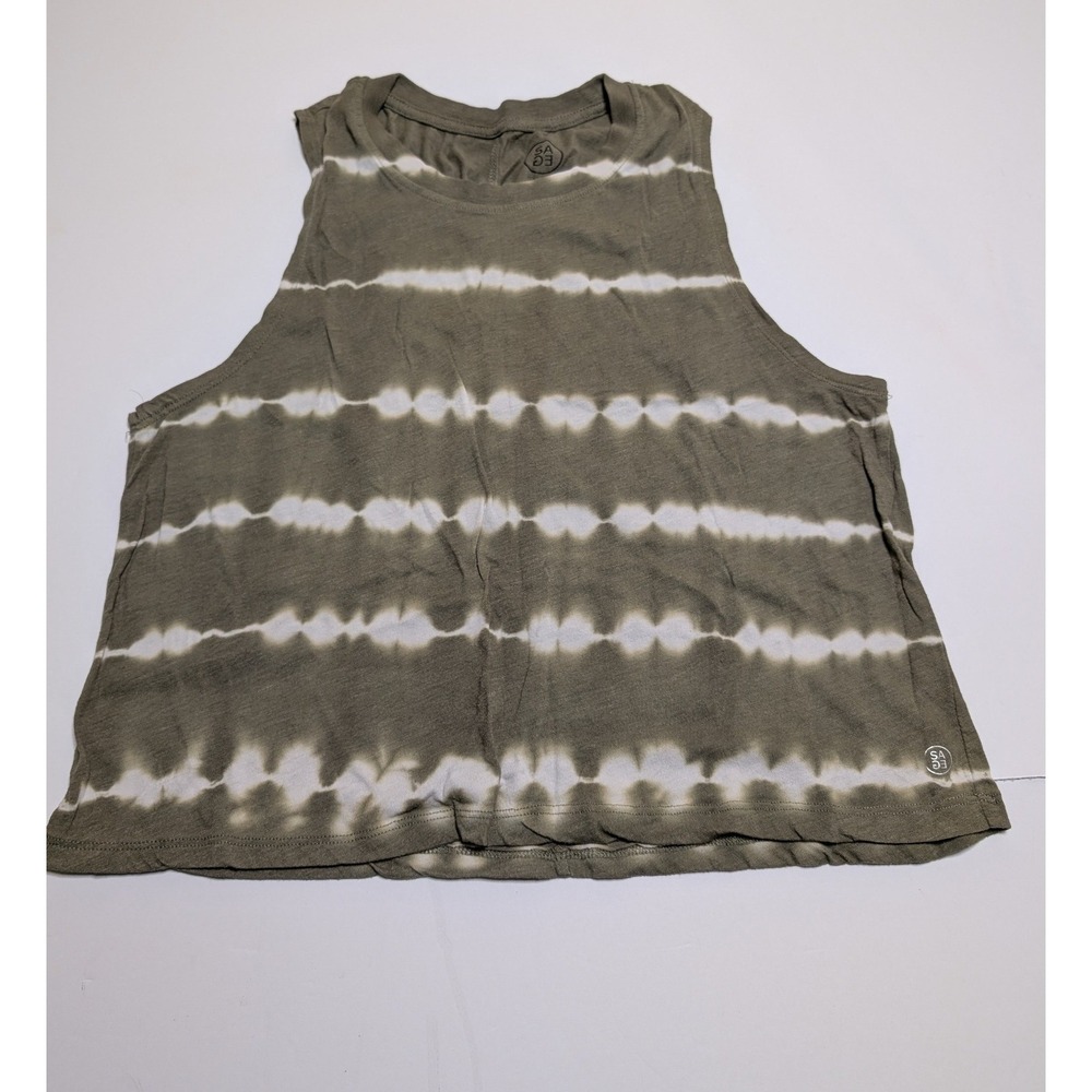 Sage Collective Womens Tie Dye Stripe Crop Tank Top Olive Green White Size M